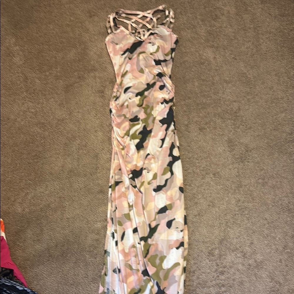 VENUS Camouflage Maxi Dress with Strappy Design